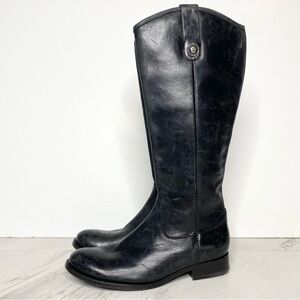 Frye Melissa Button Inside Zipper Black Leather Riding Tall Boots 6 1/2 B